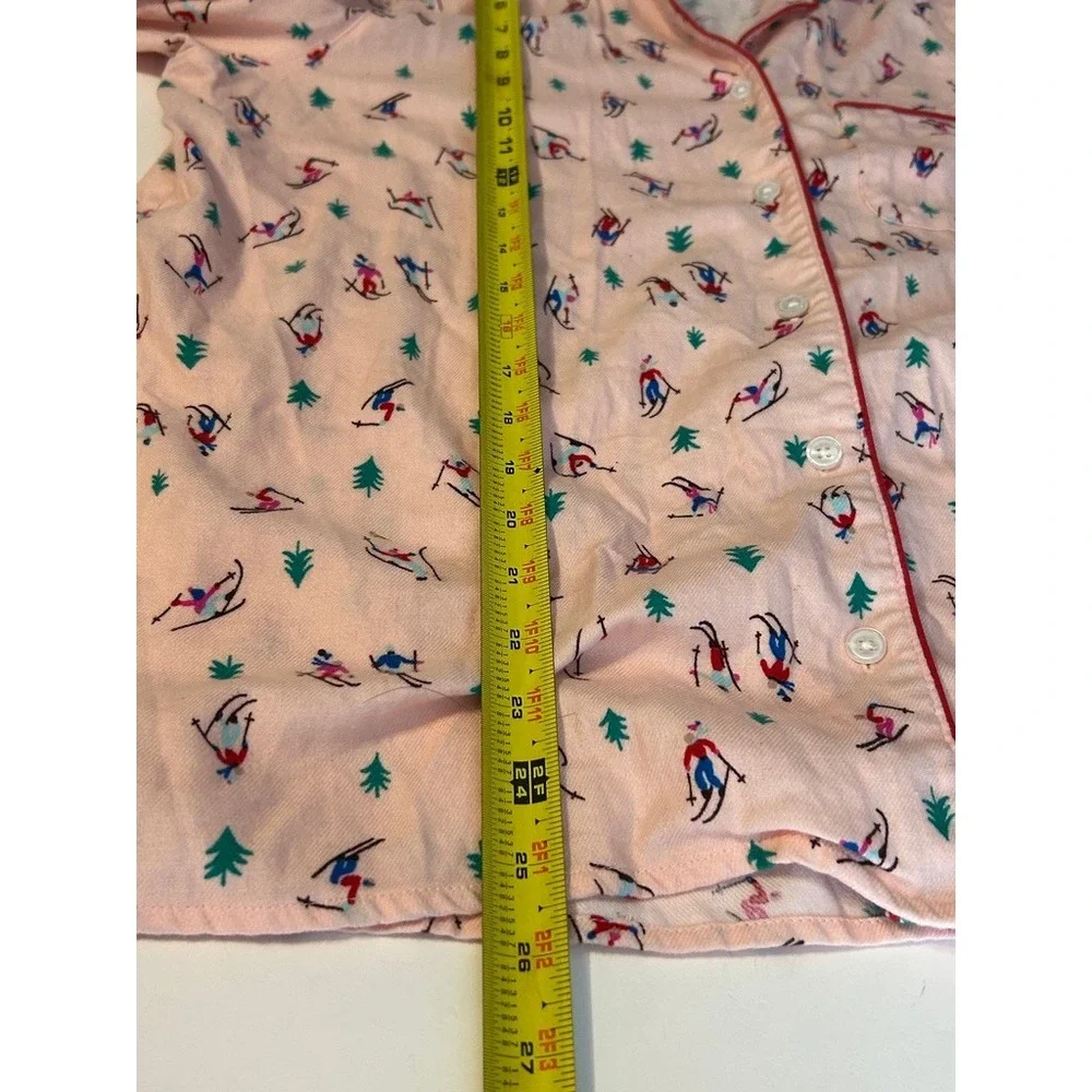 Lands End Womens L 14-16 Pajama Set Pink Ski Print Cotton Apres Ski Cozy Cabin